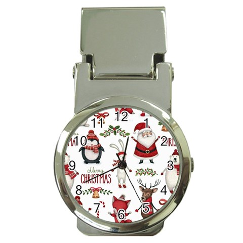 Christmas Characters Pattern, Xmas Backgrounds Money Clip Watches from ArtsNow.com Front