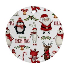 Christmas Characters Pattern, Xmas Backgrounds Round Ornament (Two Sides) from ArtsNow.com Back