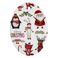 Christmas Characters Pattern, Xmas Backgrounds Oval Ornament (Two Sides) from ArtsNow.com Front