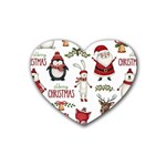 Christmas Characters Pattern, Xmas Backgrounds Rubber Coaster (Heart)