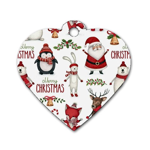 Christmas Characters Pattern, Xmas Backgrounds Dog Tag Heart (Two Sides) from ArtsNow.com Front