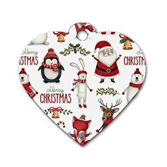 Christmas Characters Pattern, Xmas Backgrounds Dog Tag Heart (Two Sides) from ArtsNow.com Front