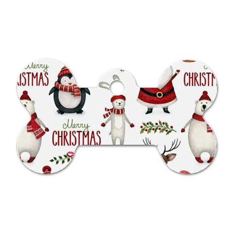 Christmas Characters Pattern, Xmas Backgrounds Dog Tag Bone (Two Sides) from ArtsNow.com Front