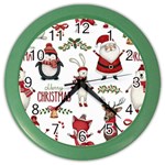 Christmas Characters Pattern, Xmas Backgrounds Color Wall Clock