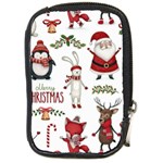 Christmas Characters Pattern, Xmas Backgrounds Compact Camera Leather Case