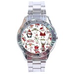 Christmas Characters Pattern, Xmas Backgrounds Stainless Steel Analogue Watch