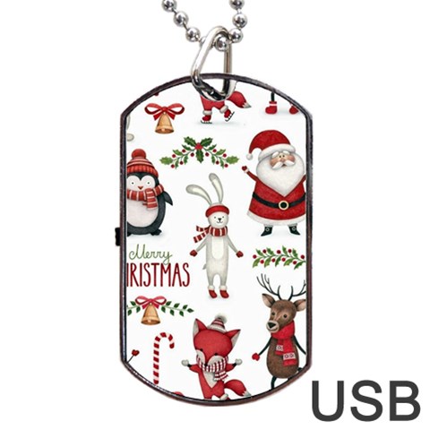 Christmas Characters Pattern, Xmas Backgrounds Dog Tag USB Flash (One Side) from ArtsNow.com Front