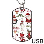 Christmas Characters Pattern, Xmas Backgrounds Dog Tag USB Flash (One Side)