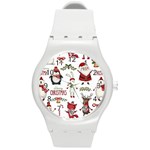 Christmas Characters Pattern, Xmas Backgrounds Round Plastic Sport Watch (M)