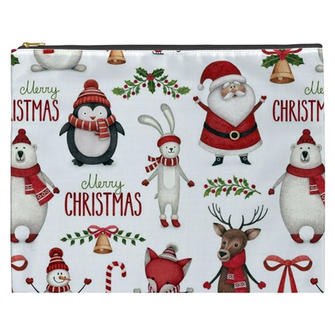 Christmas Characters Pattern, Xmas Backgrounds Cosmetic Bag (XXXL) from ArtsNow.com Front