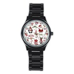 Christmas Characters Pattern, Xmas Backgrounds Stainless Steel Round Watch