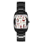 Christmas Characters Pattern, Xmas Backgrounds Stainless Steel Barrel Watch