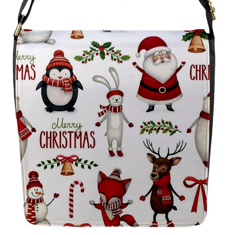 Christmas Characters Pattern, Xmas Backgrounds Flap Closure Messenger Bag (S) from ArtsNow.com Front