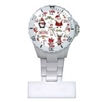 Christmas Characters Pattern, Xmas Backgrounds Plastic Nurses Watch