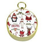 Christmas Characters Pattern, Xmas Backgrounds Gold Compasses