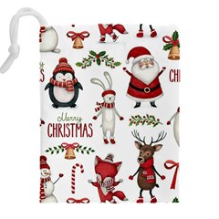 Christmas Characters Pattern, Xmas Backgrounds Drawstring Pouch (5XL) from ArtsNow.com Back