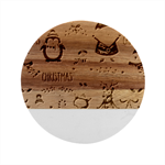 Christmas Characters Pattern, Xmas Backgrounds Marble Wood Coaster (Round)