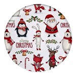 Christmas Characters Pattern, Xmas Backgrounds Round Glass Fridge Magnet (4 pack)