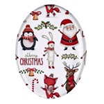 Christmas Characters Pattern, Xmas Backgrounds Oval Glass Fridge Magnet (4 pack)