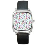 Christmas Decorations Pattern, Xmas Backgrounds Square Metal Watch