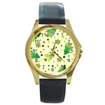 Christmas Pattern Background Seamless Round Gold Metal Watch