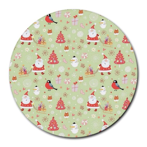 Christmas Pattern, Christmas Tree, Santa Round Mousepad from ArtsNow.com Front