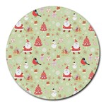 Christmas Pattern, Christmas Tree, Santa Round Mousepad