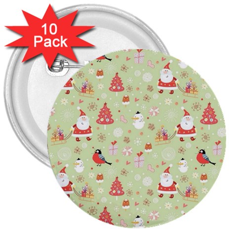 Christmas Pattern, Christmas Tree, Santa 3  Buttons (10 pack)  from ArtsNow.com Front