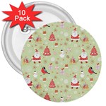 Christmas Pattern, Christmas Tree, Santa 3  Buttons (10 pack) 