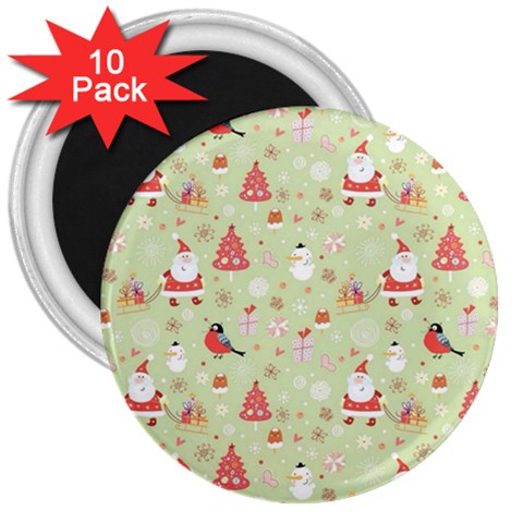 Christmas Pattern, Christmas Tree, Santa 3  Magnets (10 pack)  from ArtsNow.com Front