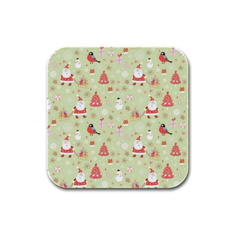 Christmas Pattern, Christmas Tree, Santa Rubber Square Coaster (4 pack) from ArtsNow.com Front