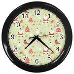 Christmas Pattern, Christmas Tree, Santa Wall Clock (Black)