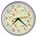 Christmas Pattern, Christmas Tree, Santa Wall Clock (Silver)