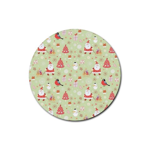 Christmas Pattern, Christmas Tree, Santa Rubber Round Coaster (4 pack) from ArtsNow.com Front