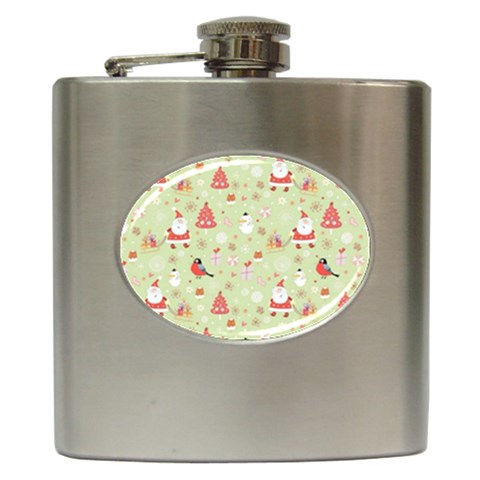 Christmas Pattern, Christmas Tree, Santa Hip Flask (6 oz) from ArtsNow.com Front