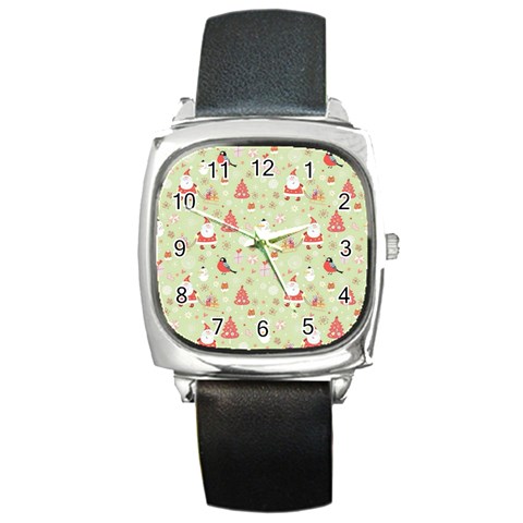 Christmas Pattern, Christmas Tree, Santa Square Metal Watch from ArtsNow.com Front