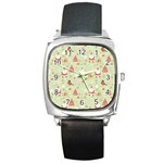 Christmas Pattern, Christmas Tree, Santa Square Metal Watch