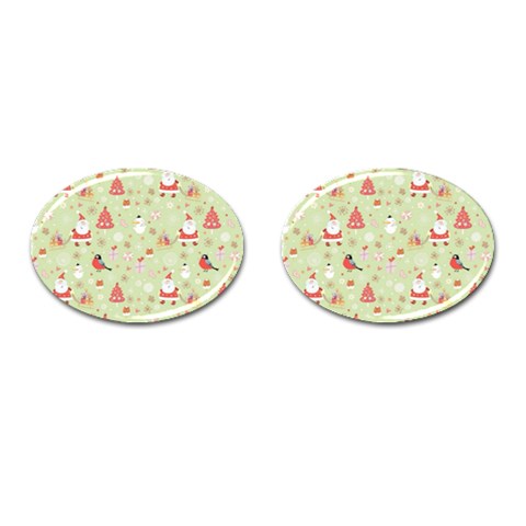 Christmas Pattern, Christmas Tree, Santa Cufflinks (Oval) from ArtsNow.com Front(Pair)