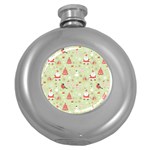 Christmas Pattern, Christmas Tree, Santa Round Hip Flask (5 oz)