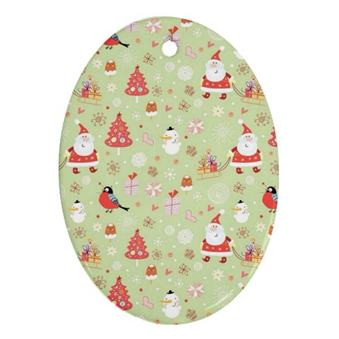 Christmas Pattern, Christmas Tree, Santa Oval Ornament (Two Sides) from ArtsNow.com Front