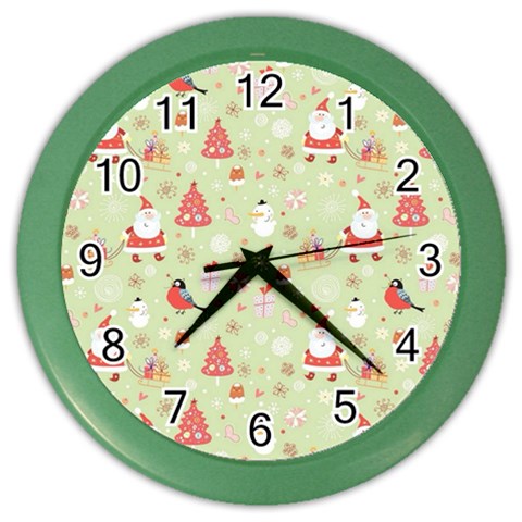 Christmas Pattern, Christmas Tree, Santa Color Wall Clock from ArtsNow.com Front