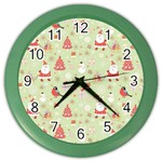 Christmas Pattern, Christmas Tree, Santa Color Wall Clock