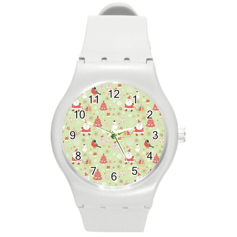 Christmas Pattern, Christmas Tree, Santa Round Plastic Sport Watch (M) from ArtsNow.com Front