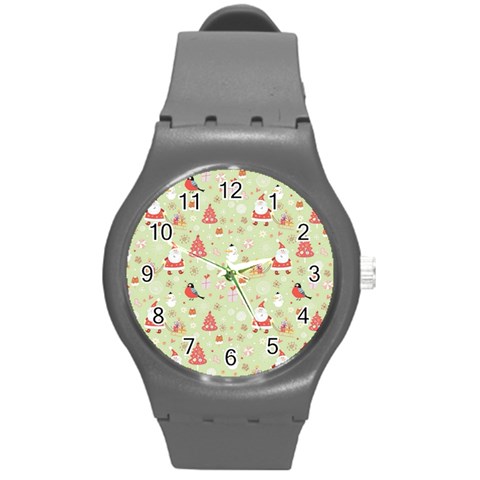 Christmas Pattern, Christmas Tree, Santa Round Plastic Sport Watch (M) from ArtsNow.com Front