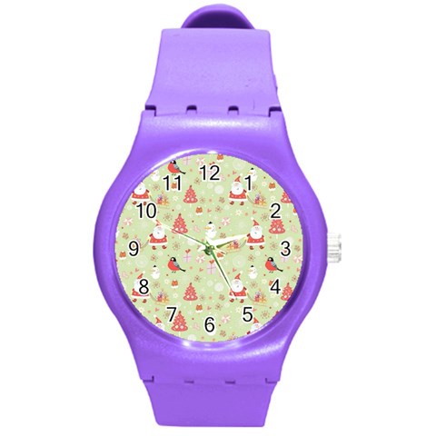 Christmas Pattern, Christmas Tree, Santa Round Plastic Sport Watch (M) from ArtsNow.com Front