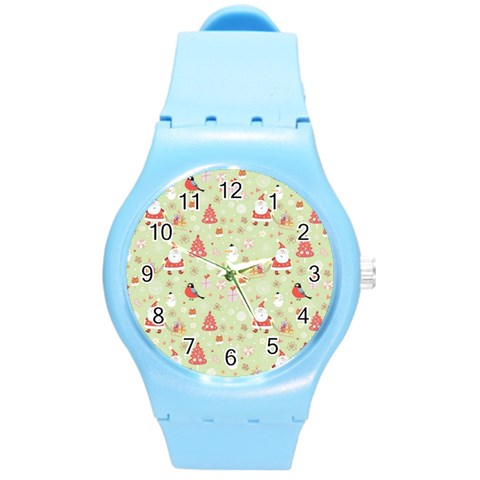 Christmas Pattern, Christmas Tree, Santa Round Plastic Sport Watch (M) from ArtsNow.com Front