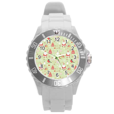 Christmas Pattern, Christmas Tree, Santa Round Plastic Sport Watch (L) from ArtsNow.com Front