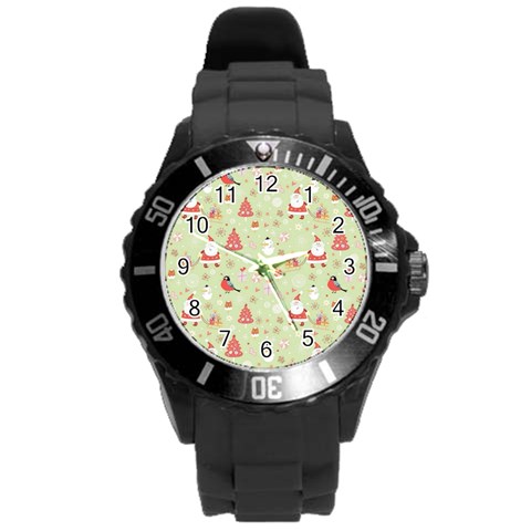 Christmas Pattern, Christmas Tree, Santa Round Plastic Sport Watch (L) from ArtsNow.com Front