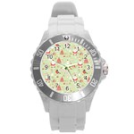 Christmas Pattern, Christmas Tree, Santa Round Plastic Sport Watch (L)