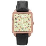 Christmas Pattern, Christmas Tree, Santa Rose Gold Leather Watch 